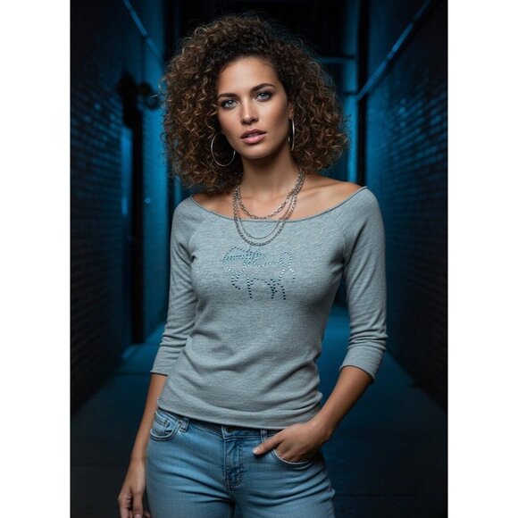 Smudge Tops - Vtg 90s NWT Gray Studded Sagittarius Zodiac Tee | McBling Noughties Grunge Y2K M